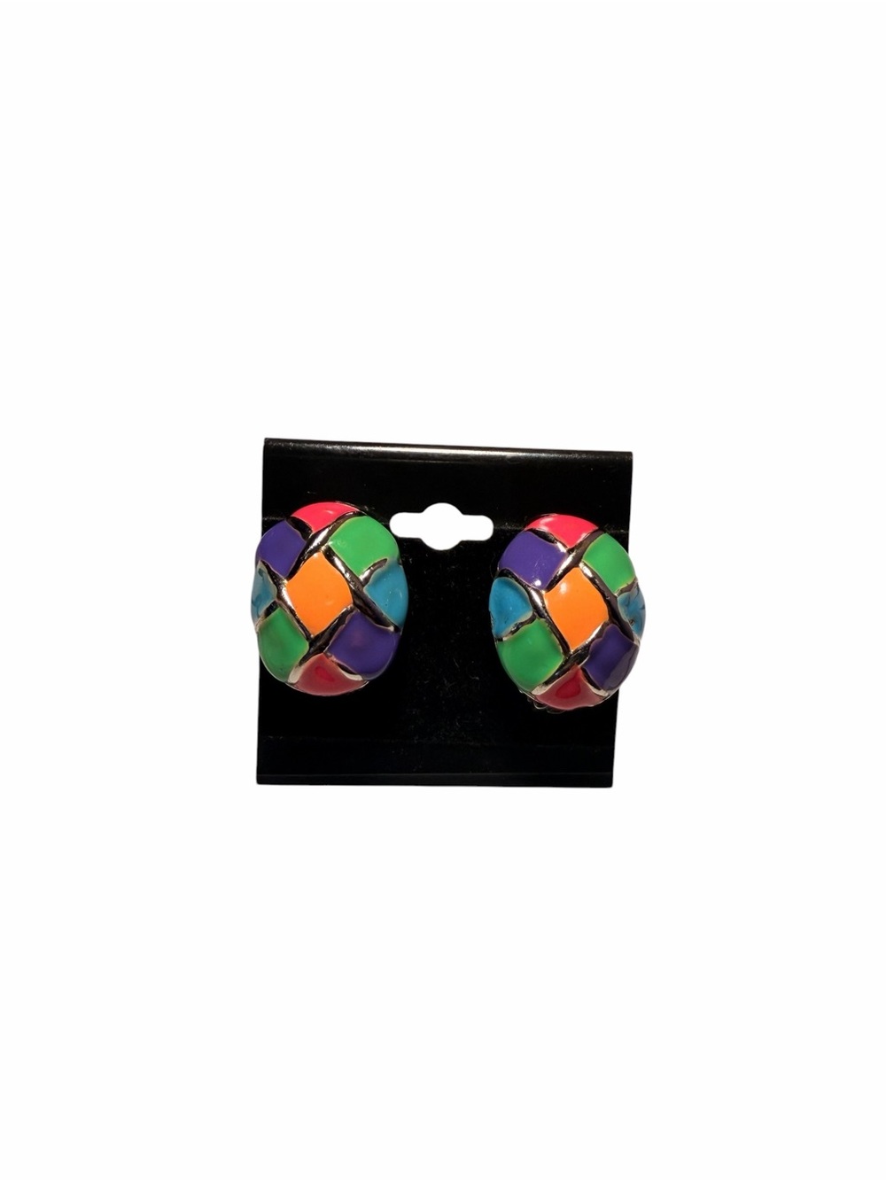 Colorful Woven Pattern Clip-On Earrings - Multi